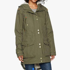 Volcom Women's Walk on by Sherpa Lined Parka Jacket Size Large Olive Green